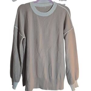 Merino Wool Sweater Crewneck Mens Large Tan Soft Cozy Winter Office Casual